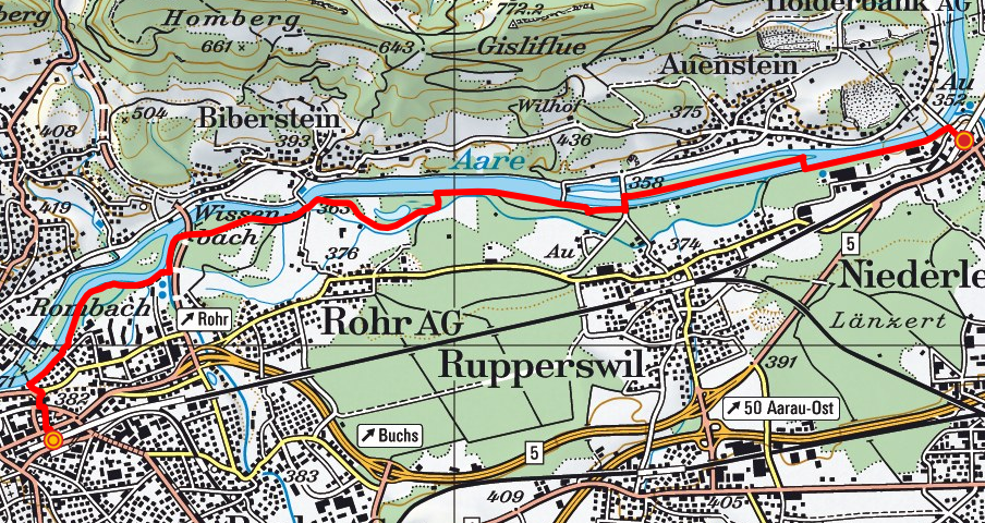 Aarau - Rupperswil - Wildegg (Aareuferweg)