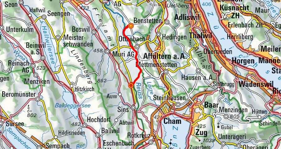 Oberlunkhofen - Rickenbach - Mühlau (Reussuferweg)