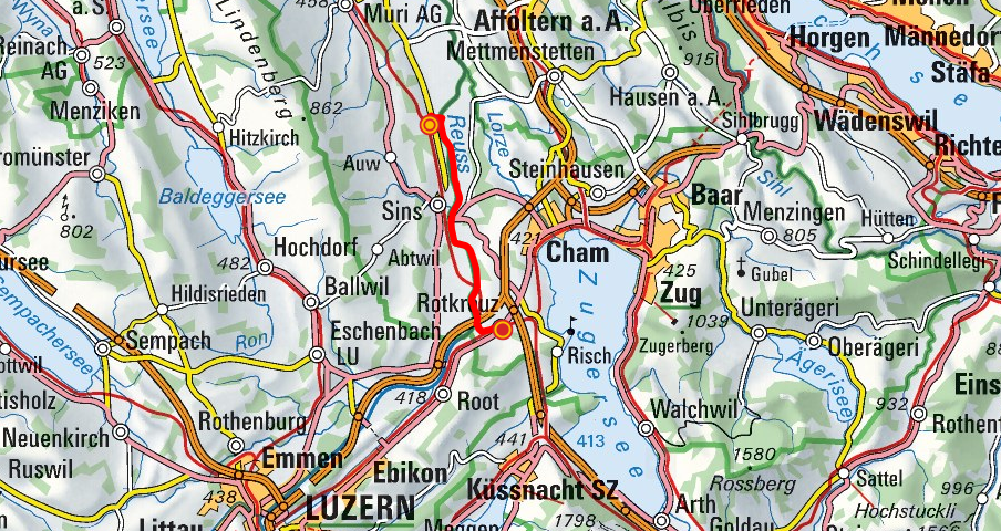 Mühlau - Sins - Rotkreuz (Reussuferweg)