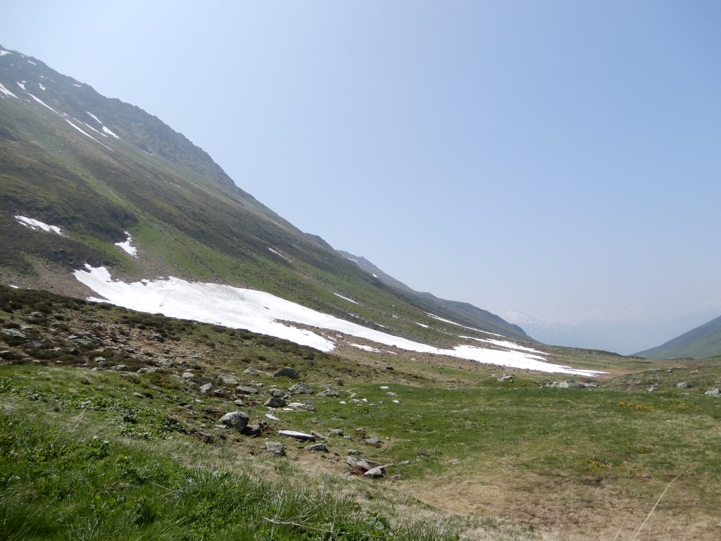 Ein paar Schneefelder säumen den Weg